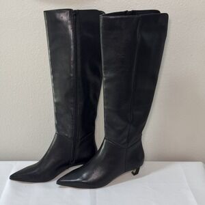 Gianni Bini Knee High Boots 6.5 Black  Leather Tall Pointy kotten Heel New $180